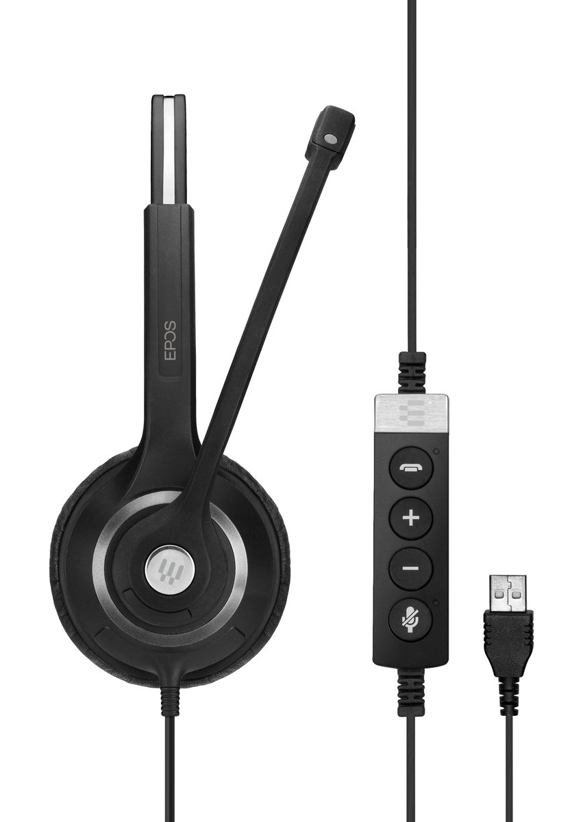 EPOS SC 230 USB MS II Monaural Headset, Black-Silver, 2.9m Cable, Call Control Unit