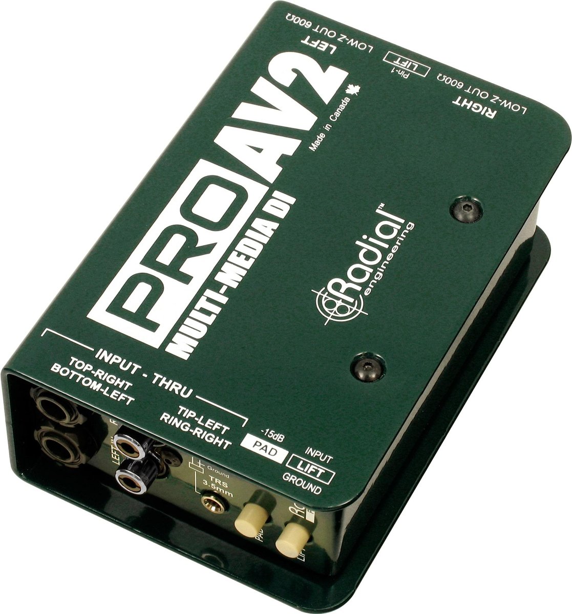 Radial Engineering Radial ProAV2 Passive DI for AV, 2-channels with RCA, 3.5mm and XLR inputs