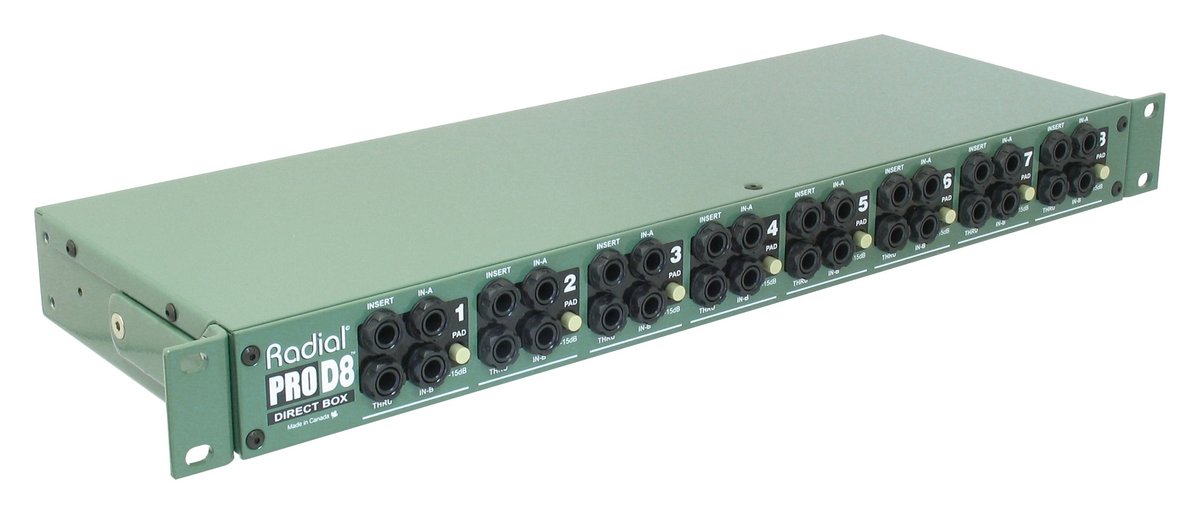 Radial Engineering Radial ProD8 8-ch passive DI for keyboards, 1RU 19" rackmount, reversible rack ears