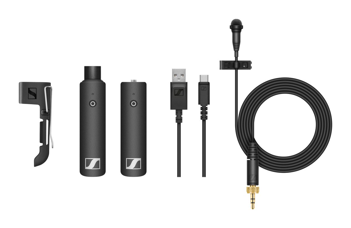Sennheiser XSW-D Lavalier Set, Mini Jack TX, XLR Male RX, ME2-II, USB-A to USB-C Charger, Belt-clip