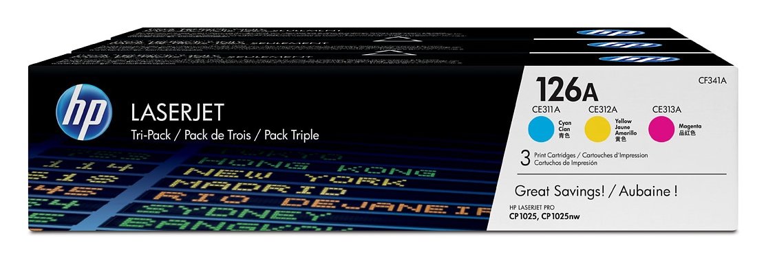 HP 126a 3pack Original Cyan Original Magenta Original Yellow Toner Cartridge For Clj Cp1025:clj Pro 100 color Mfp M175:clj Pro 200 color Mfp M275