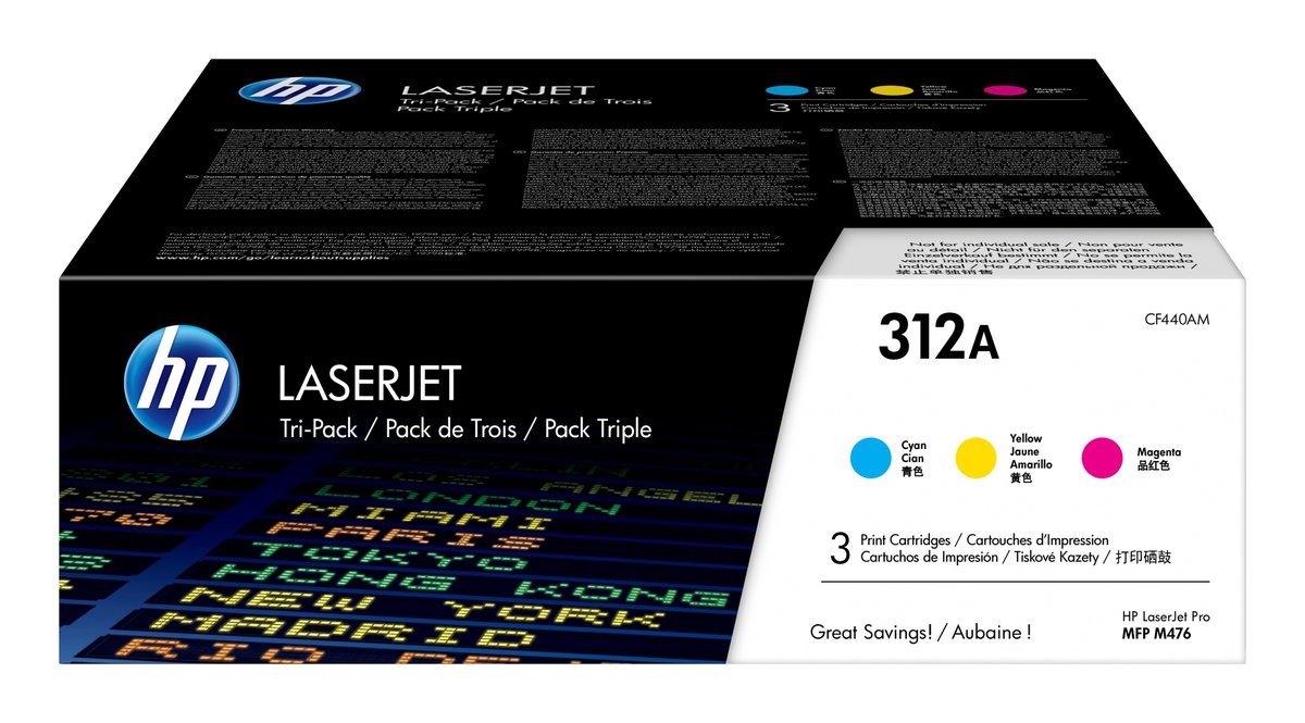 HP 312a 3:pack Original Cyan Original Magenta Original Yellow Toner Cartridge For HP Laserjet Pro 400 color Mfp M476