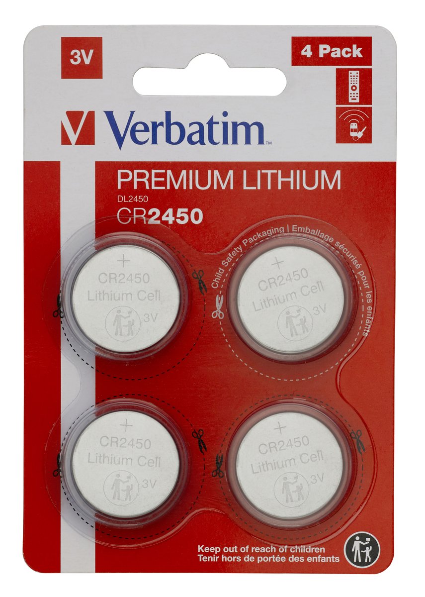 Verbatim Premium CR2450 Lithium 3v Button Batteries - (4 Pack) 20 Pack