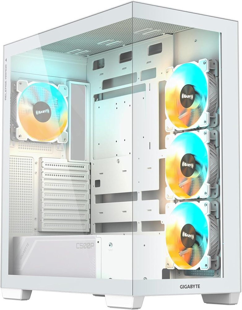Gigabyte C500 Panoramic Stealth ICE White ATX Mid Tower Case (GB-C500PI ST), 4x 120mm ARGB Fans, 360mm Radiator Support