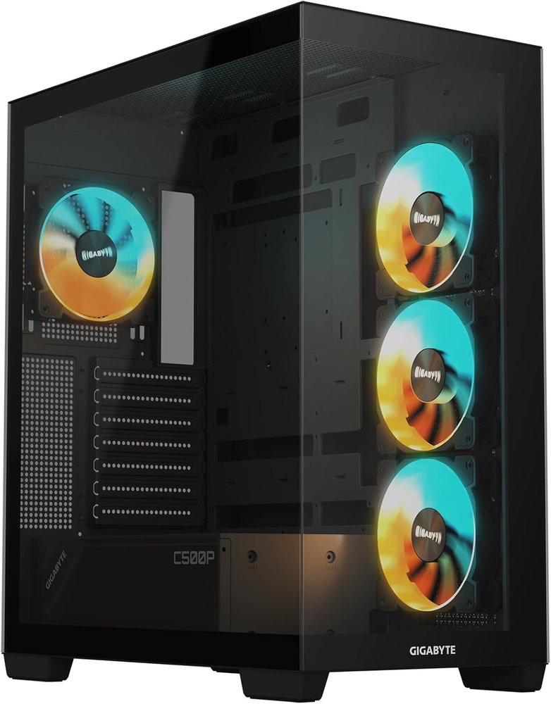 Gigabyte C500 Panoramic Stealth Black ATX Mid Tower Case (GB-C500P ST), 4x 120mm ARGB Fans, 360mm Radiator Support