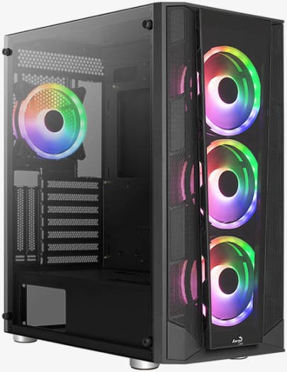 Aerocool Prism ARGB Black Mid tower case - 120mm ARGB Fan x 4; 6-port ARGB control hub - ATX - 2x 2.5'' or 2x3.5'' - 360 Radiato