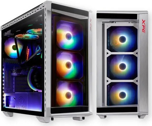 Adata / Xpg BattleCruiser White - support vertical VGA mounting , with XPG ARGB combo controller , magnetic front panel , dual-chamber design - with 4x 4mm tempered glass panels ( front+left+right+top ) , all steel exterior , dedicated chamber for psu + hdd bay , no psu ( bottom placed psu design ) , support upto 400mm graphics card , 3x radiator upto 360mm ; 1x USB3 type-C ( Gen1 5GBps ) + 2x usb3.0 + audio in/out - 3/2x 3.5" hidden + 5/6x 2.5" hidden - 4x ARGB LED fans upto 8 with magnetic dust filters - E-ATX