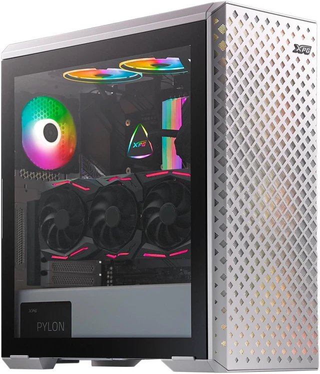 Adata / Xpg Defender Pro White - with front ARGB controller , magnetic meshed front panel , vertical VGA mount bracket included , dual-chamber design - with 3mm tempered glass side panel , all steel exterior , dedicated chamber for psu + hdd bay , no psu ( bottom placed psu design with removable dust filter ) , support upto 380mm graphics card , 3x radiator upto 360mm ; 2x usb3.0 + audio in/out - 2/0x 3.5" hidden + 2/4x 2.5" hidden - 3x 120mm ARGB upto 6 , with removable dust filter - E-ATX