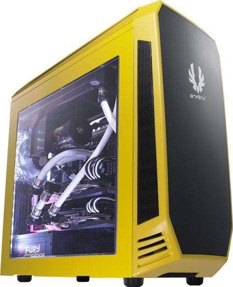 Bitfenix AEG-300-YKWL1 AEgis - Yellow + Windowed + Icon disply , with programmable icon display ( 240x320 2.8" TFT LCD ) + 3-speeds fan controller , closed panels for noise shielding , with reservoir bracket + pump bracket , 200mm width slim design , no psu ( bottom placed + multi-direction psu design ) , 2x usb 3.0 + audio in/out - 4x 3.5" internal + 4x 2.5" internal ( 1x2.5" + 2x 3.5" drive cages ) - 1x 120mm fan upto 8 - micro-ATX