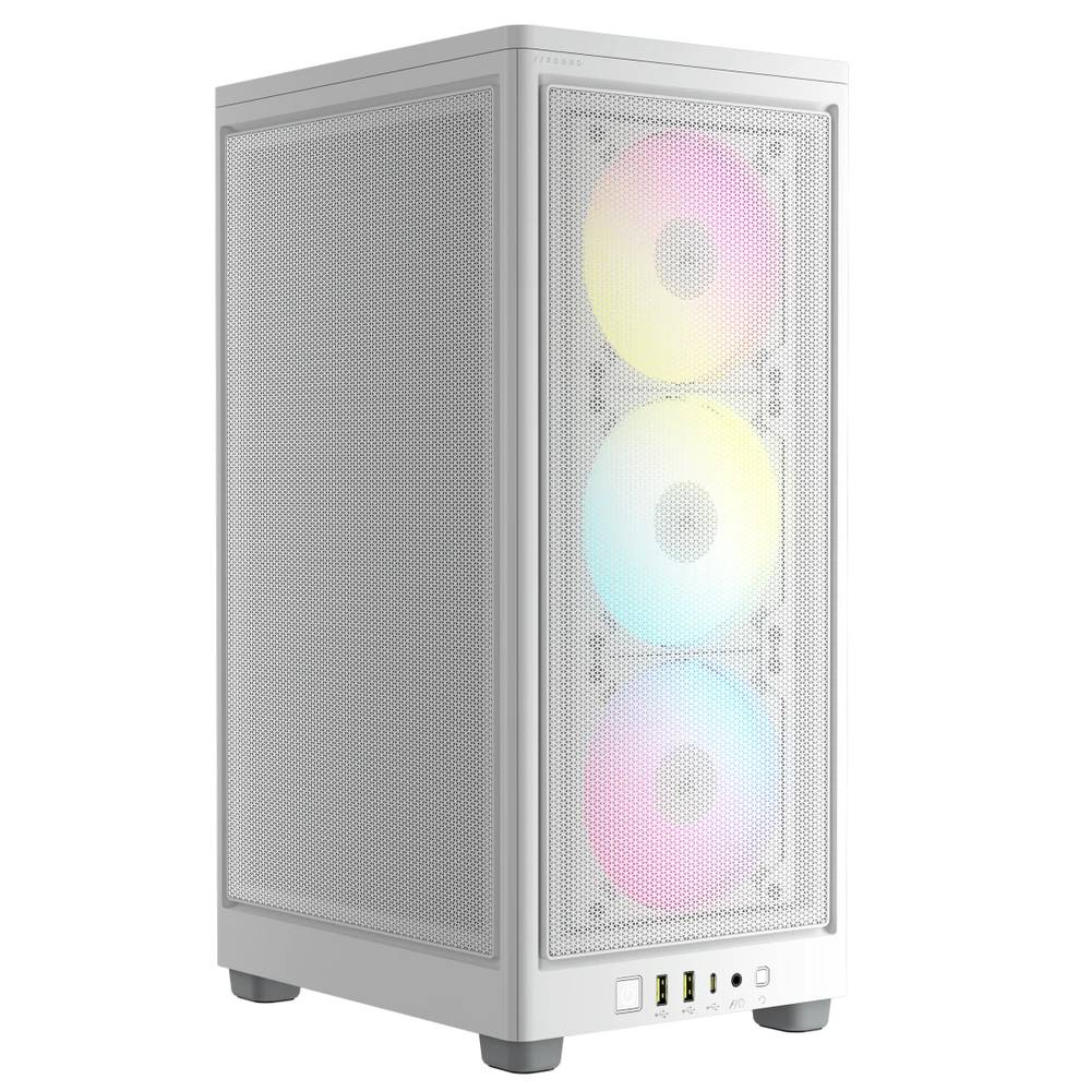 Corsair CC-9011247-WW carbide series 2000D Airflow Rgb - all White + 5x removable steel messhed panels - support , front+side+rear dust filters , dedicated chamber for psu + hdd bay , no psu ( SFX upto 130mm required , bottom placed psu design ) , support upto 365mm triple-slot graphics card , 2x radiators upto 360mm ; 1x usb3 type-C (gen2/10Gbps) + 2x usb3 type-A + audio in/out - 3x 2.5" hidden , 3x AF120mm RGB Slim fans upto 8 , with lighting node core - mini-iTX