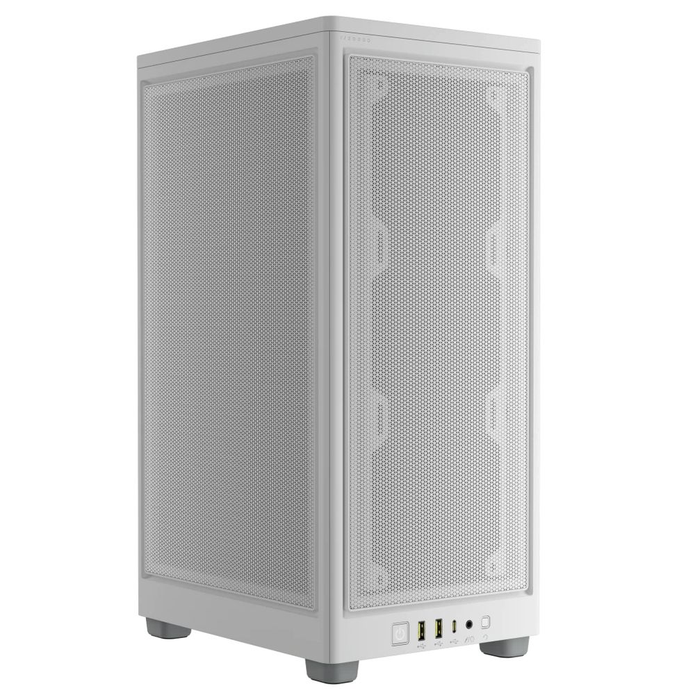 Corsair CC-9011245-WW carbide series 2000D Airflow - all White + 5x removable steel messhed panels - support , front+side+rear dust filters , dedicated chamber for psu + hdd bay , no psu ( SFX upto 130mm required , bottom placed psu design ) , support upto 365mm triple-slot graphics card , 2x radiators upto 360mm ; 1x usb3 type-C (gen2/10Gbps) + 2x usb3 type-A + audio in/out - 3x 2.5" hidden , support upto 8x 120mm slim fans - mini-iTX
