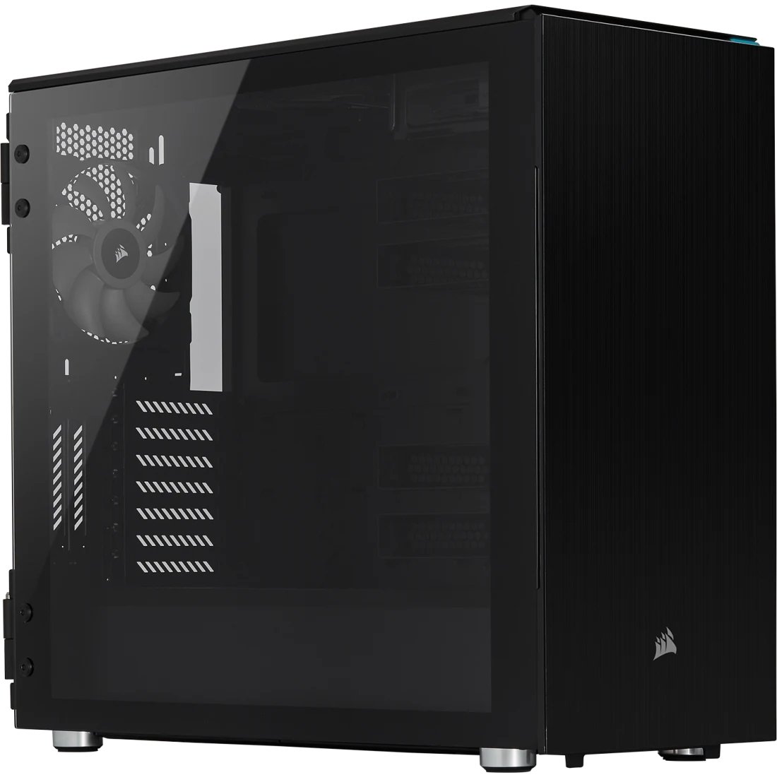 Corsair CC-9011167-WW carbide series 678C - Tempered Glass , blacK - with noise damping side/top/front panels + fan-speed controller , support 2x vertical GPU mount , no psu , support 3x radiators upto 360mm , support upto 370mm graphics card ; 1x usb3 type-C + 2x usb 3.0 + audio in/out - 2x 3.5" + 2x2.5" hidden - 2xSP140 PWM fans upto 9 - E-ATX