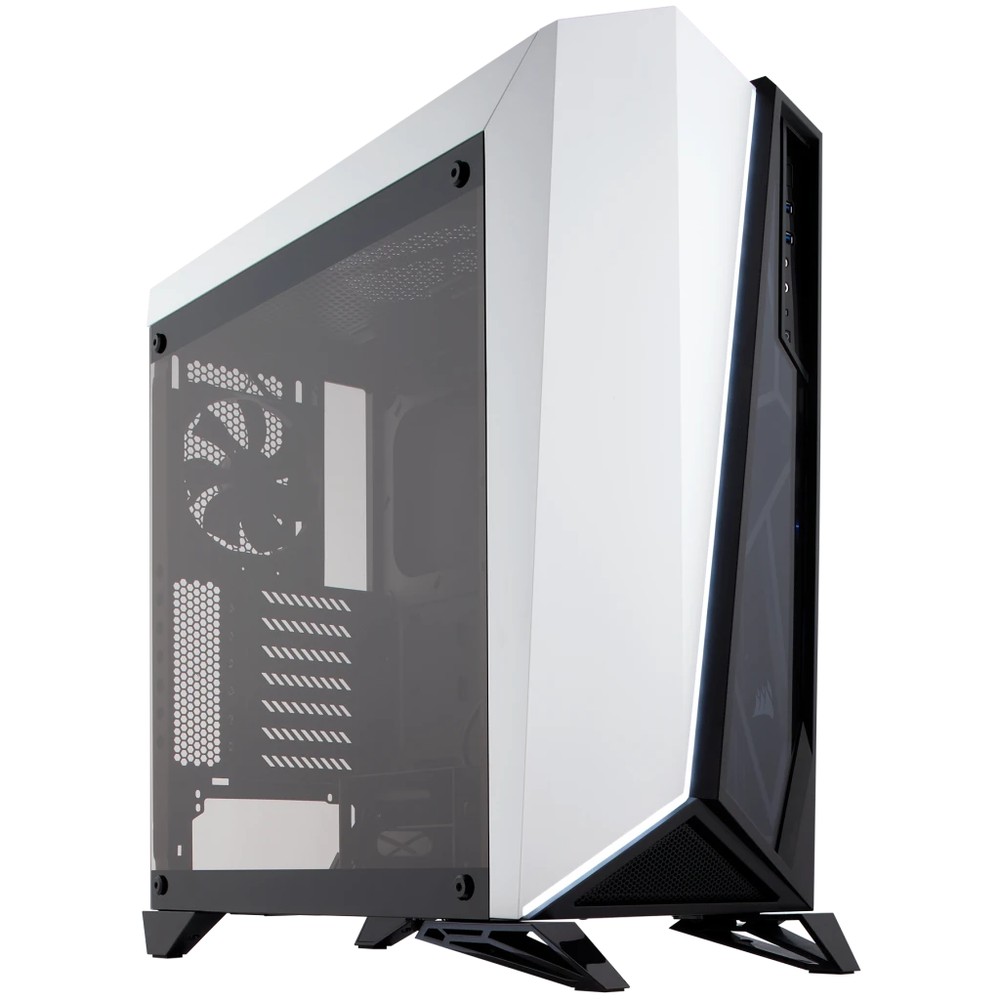 Corsair CC-9011119-WW carbide series spec Omega windowed ( tempered glass front + side panel ) White+Black - no psu , support upto 360mm radiator , support upto 370mm graphics card ; 2x usb 3.0 + audio in/out - 2x 3.5" + 3x2.5" hidden - with white LED light strip + 1x120mm white-led +1x120mm fan upto 6 - ATX