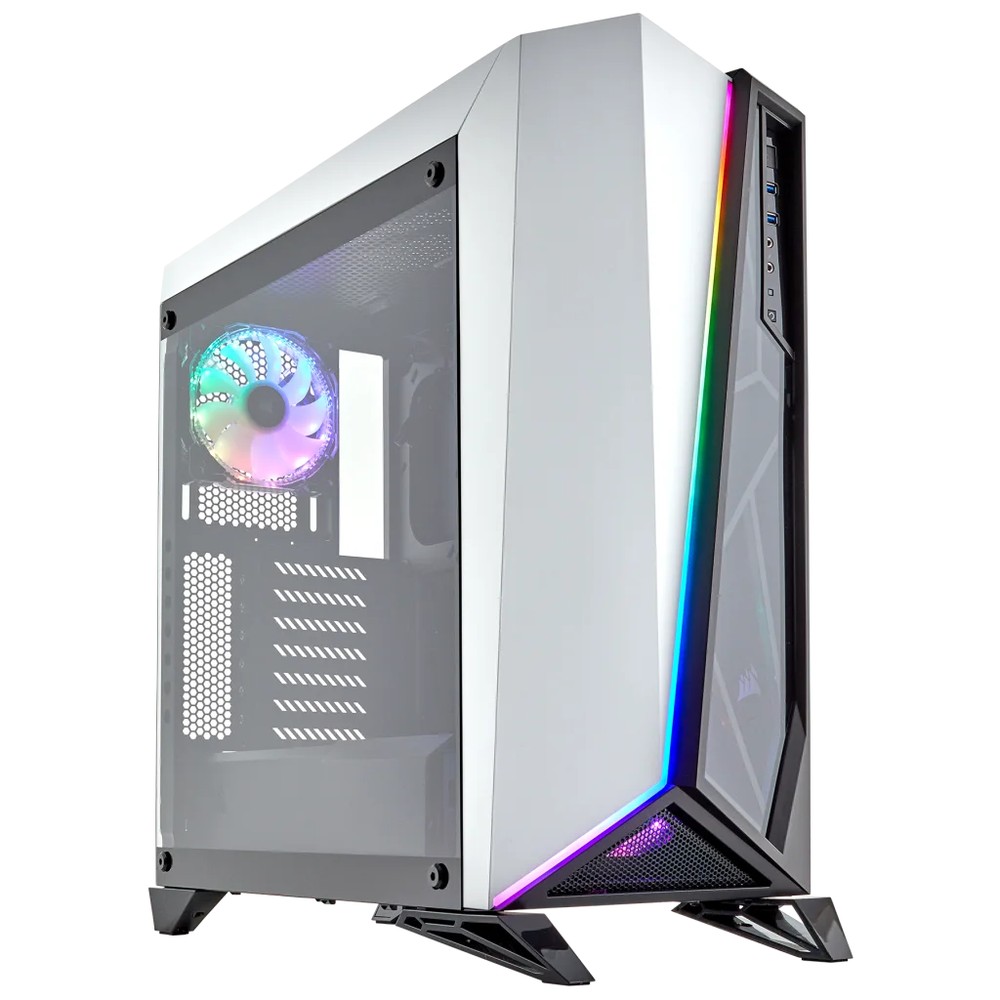 Corsair CC-9011141-WW carbide series spec Omega White+Black - RGB + Tempered Glass ( front + side panel ) - no psu , support upto 360mm radiator , support upto 370mm graphics card ; 2x usb 3.0 + audio in/out - 2x 3.5" + 2x2.5" hidden - with white RGB light strip + 2x120mm HD RGB upto 6 - ATX