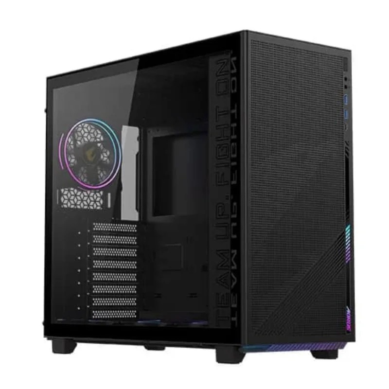 Gigabyte C400G - 4mm tempered Glass side panel with anti-dropping design - black , vertical airflow design , 40L Compact size , support upto 8 slots vertical graphics cards mount ( riser kit required ) , intergrated RGB Fusion 2.0 , built-in ARGB and PWM connector 10 ports hub , no psu ( front mounted psu design ) , support upto 3x radiators (360/280/240/140/120mm) , support upto 360mm graphics card ; 1x usb3 type-C ( Gen2 10GBPs ) + 2x usb 3.0 + audio in/out - 2/5x 3.5" + 2/3x 2.5" hidden - 4x 120mm ARGB fan upto 7 with 3x detachable dust filters ( bottom+top+front ) - ATX