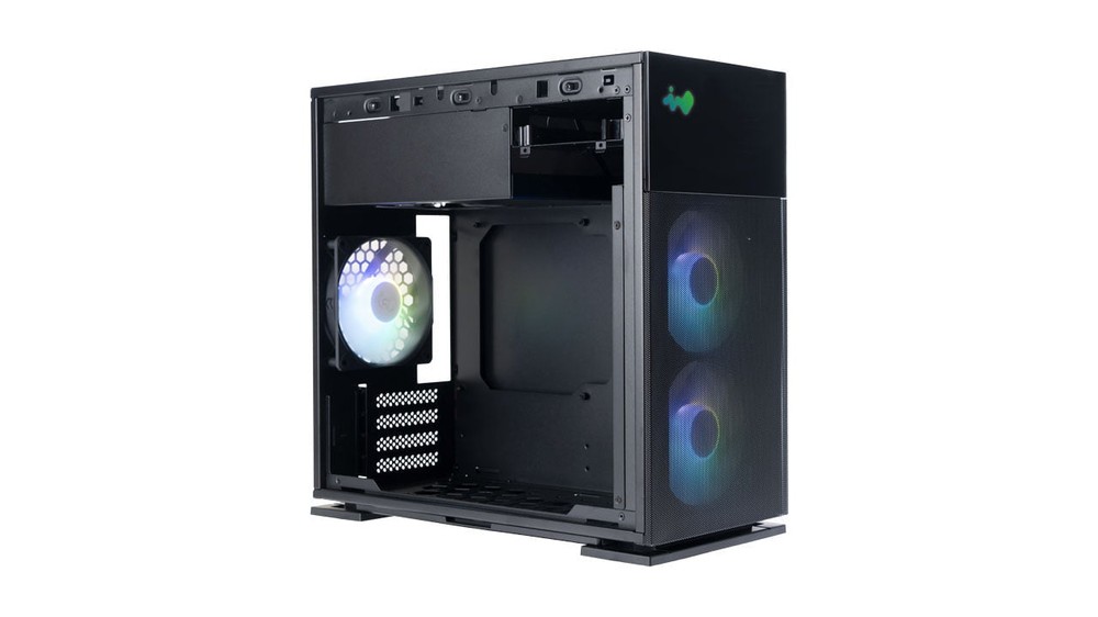 In Win 327 mini tower chassis - tempered glass , front aRGB logo display , front mesh panel with honeycomb vents , quick-release side panel removal button , 1.2 mm thick steel and tempered glass , dedicated top chambers design for heat separation , no psu (top placed) , support upto 310mm long card with anti-sag support ; 1x usb3 type C( Gen2x2 / 20Gbps ) + 2x usb3 + audio in/out - 1/0x 3.5" + 2/3x 2.5" - 3x 120mm RGB fans upto 5 , support 3x radiators upto 240mm - micro-ATX with 4x expansion cards