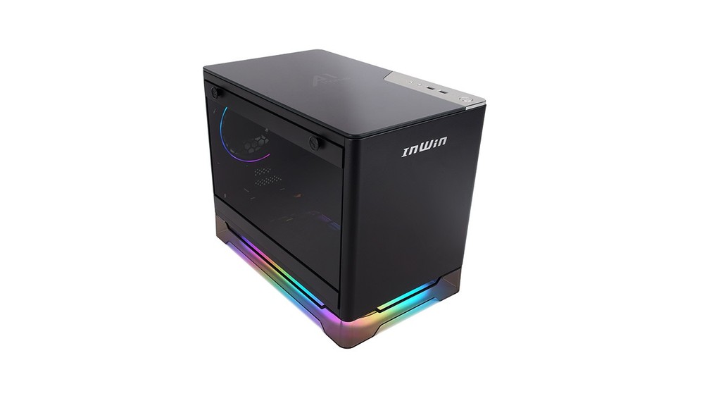 In-Win A1 Prime blacK mini-itx gaming chassis + 750W 80 plus gold psu , aRGB lighting fan+stand , windowed side panel , brushed-hairline aluminium , support upto 320mm long card ; 2x front usb3.0 + audio in/out - 2x 2.5" , 2x Sirius Loop ASL120 RGB fan upto 4 - mini-itx with 2x expansion slots