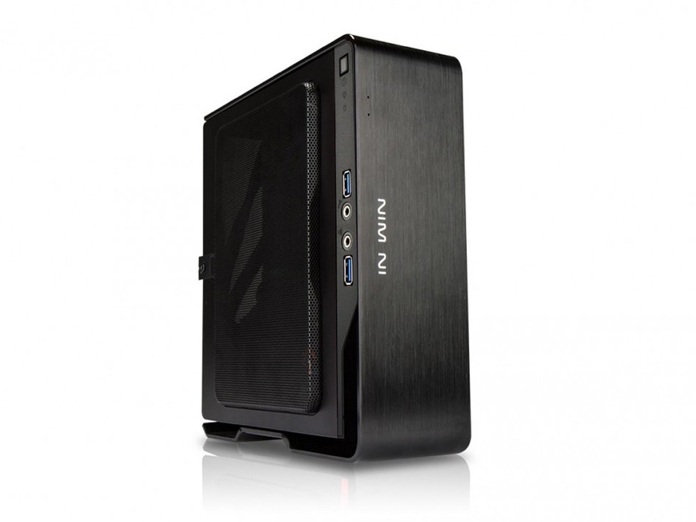 In-Win Chopin mini-itx chassis blacK+blacK + 150W 80 plus bronze psu , perforated mesh side+top panels , brushed-hairline aluminium , 4x customizable i/o panel colour , tower / desktop convertable ; 2x front usb3.0 + audio in/out , support upto 43mm height cpu cooler - 2x 2.5" - support mini-itx only