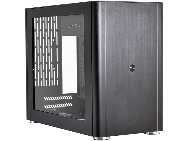 Lian-li pc-Q38W mini-itx chassis - Windowed side panel , all black , 180x295x372mm mini tower or desktop chassis , no psu ( use optional SFX psu ( or standard psu with mounting bracket ) , support 240mm radiator / 140mm high cpu cooler / 315mm long vga card , made in Taiwan , hairline brush anodized aluminum , 2x usb3.0 + audio i/o - upto 1x 3.5" + upto 2x 2.5" - support 2x 120mm optional fan , 2x expansion slots - only for mini-itx / mini-DTX