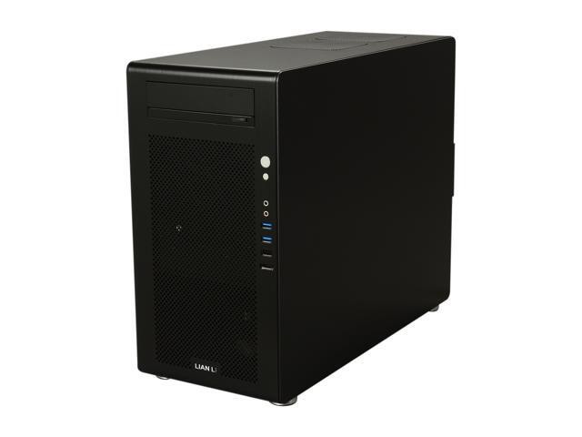 Lian-li pc-V700 , Black , No psu ( front + bottom placed design ) , mini-tower ( 400x210x496mm ) for ATX , with support for 440mm very long cards , tool-less side panel , made in Taiwan , hairline brush anodized aluminum , 1x e-SATA + 2 x front usb 3.0 + 1x usb2.0 + audio in/out - tool-free 1x 5.25" with aluminum ODD bezel , 6x 3.5" ( 4x side-accessed with hotswap backplane kit ) + 2x 2.5" side-accessed internal - 3x120mm + 1x 140mm fan , tool-less PCI card holder - atx