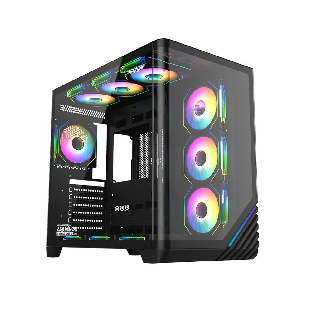 Armaggeddon Aquaron X-Curve GiGa 10 ATX Gaming Case with 10 ARGB Fans - Black