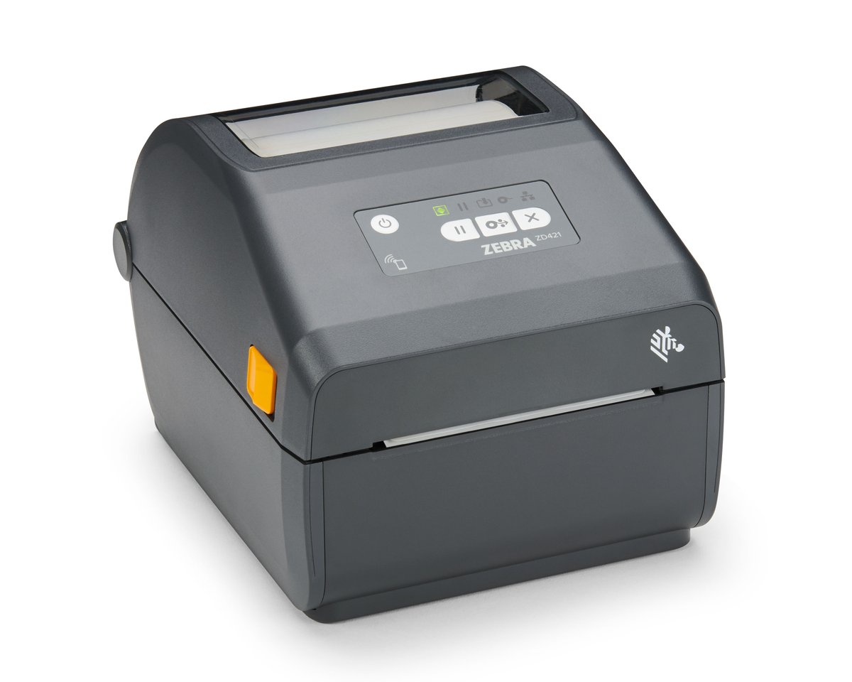 Zebra - Thermal Transfer Printer (74/300M) ZD421; 203 dpi; USB; USB Host; Ethernet; BTLE5; EU and UK Cords; Swiss Font; EZPL
