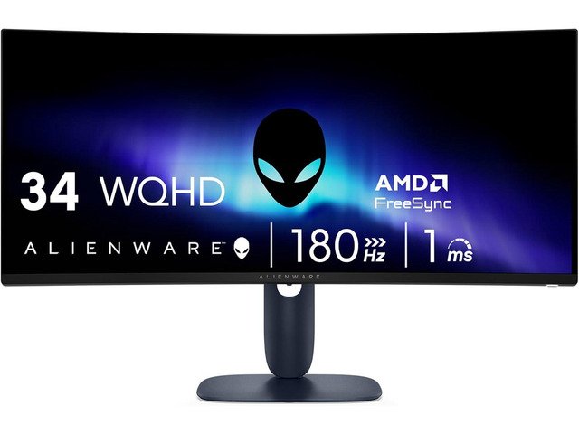 Dell Alienware AW3425DWM - (34") (3440x1440) WQHD VA LED Curved Gaming Monitor / 21:9 / 180Hz / x2 HDMI ports (HDCP 1.4 & 2.3) / x1 DisplayPort 1.4 (HDCP 1.4 & 2.3) / x1 USB 5Gbps Type-A downstream port with Battery Charging 1.2 / x1 USB 5Gbps Type-A downstream port / x1 USB 5Gbps Type-B upstream port / AMD FreeSyncTM Premium / 1ms GTG (Extreme Mode) / Height-Adjus / Pivot / Tilt