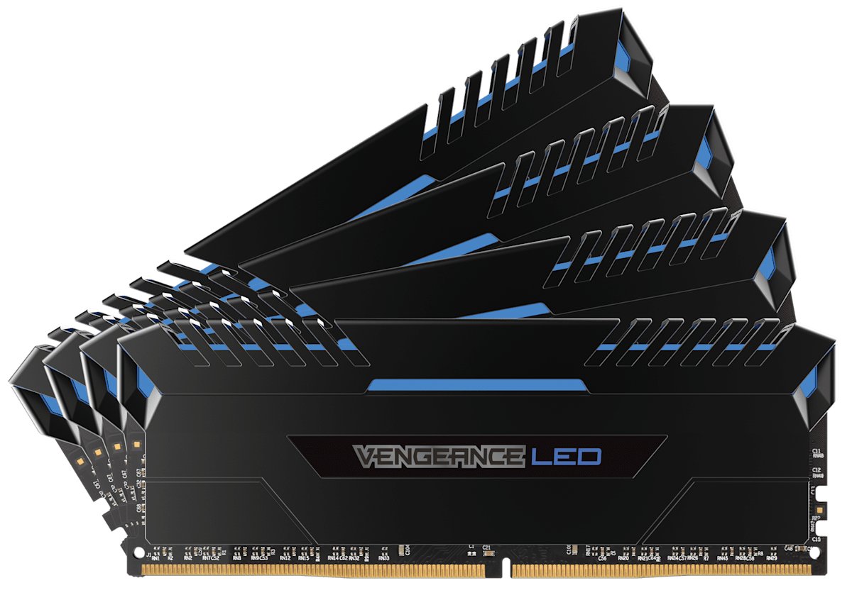 Corsair CMU32GX4M4C3000C15B venGeance led ( Blue led ) - black heatsink , 8Gbx4 Dual kit - with 8-layer PCB , support Intel XMP ( eXtreme Memory Profiles ) , Ddr4-3000 ( pc4-24000) , CL15 , 1.35v - 288pin - lifetime warranty