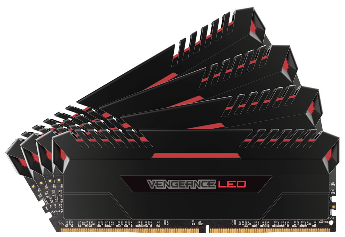 Corsair CMU32GX4M4C3000C15R venGeance led ( Red led ) - black heatsink , 8Gbx4 Quad kit - with 8-layer PCB - support Intel XMP ( eXtreme Memory Profiles ) , Ddr4-3000 ( pc4-24000) , CL15 , 1.35v - 288pin - lifetime warranty