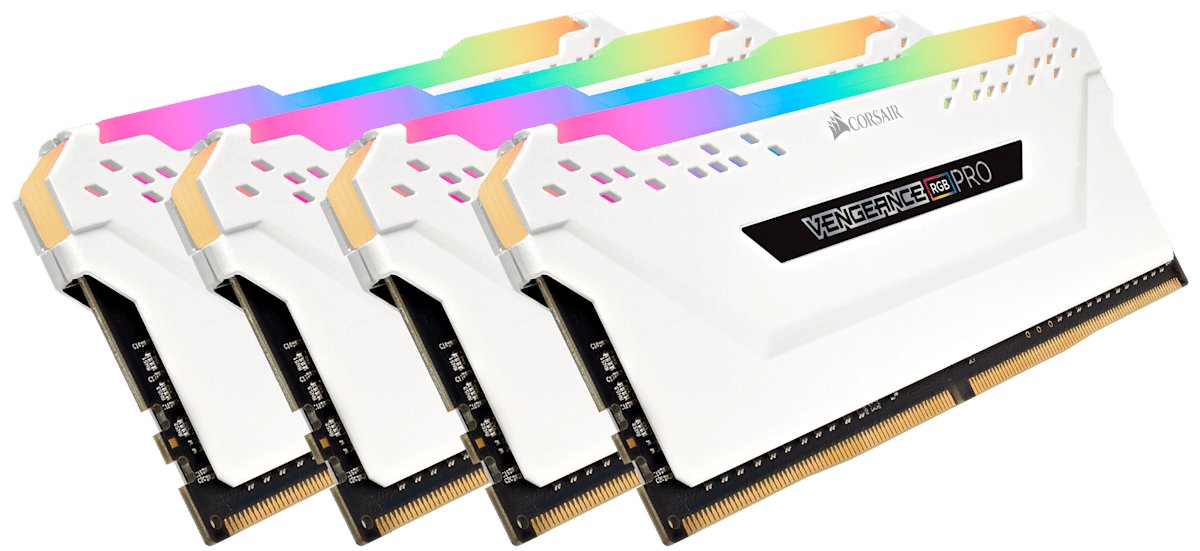 Corsair CMW32GX4M4C3200C16W vengeance RGB Pro ( Dynamic Multi-Zone RGB with 10 LEDs per module ) - White heatsink , 8Gbx 4 kit - 8-layer PCB , support Intel XMP ( eXtreme Memory Profiles ) , Ddr4-3200 ( pc4-25600) , CL16 , 1.35v - 288pin - lifetime warranty