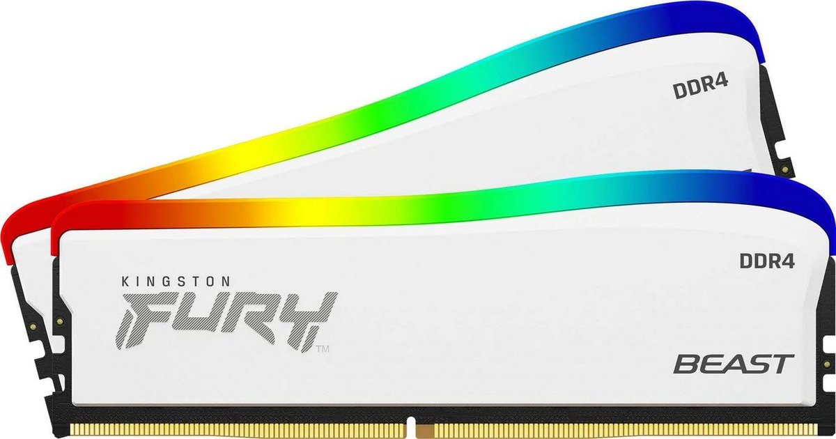 Kingston RGB Fury beast Special Edition KF436C18BWAK2/32 , DDR4-3600 ( pc4-28800) , with asymmetrical White heatsink , CL18 , 16Gb x 2 kit - optimized for AMD ryZen + Intel XMP , 1.35 - 288pin - lifetime warranty