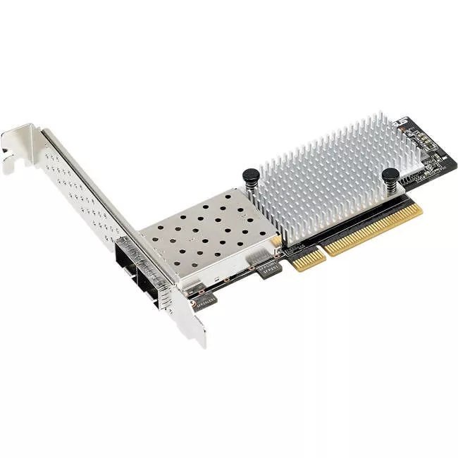 Asus PEi-10G/82599-2S , pci-Express 2.0 (8x) Dual-port 10Gigabit lan server adapter - SFP+ optical LC or direct attach copper , Intel 82599Gb chipset - support AFT, SFT,VMLB, DCB, i/OAT, VMDq virtualization, DCA, SR-ioV , ALB , 5GT/sec - includes extra low-profile only for 2U rackmount or slim desktop - for selected ASUS Server/Workstation motherboards