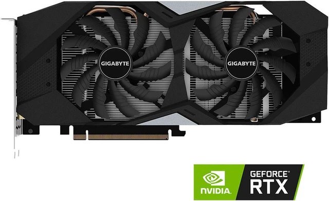 Gigabyte GV-N2060WF2oC-12GD - rtx2060 12Gb - Windforce Oc - Windforce 2X , 2x 100mm fans with alternate spinning fans for better heat dissipation , back-sided heatsink + 2x 10mm copper heatpipes with DTH (Direct Touch Heatpipes) , 12nm , Pci-E 3.0 16x , 12Gb 192bit DDR6 (336Gb/sec memory transfer ) , RoPs : 48 , 2176 cuda cores , Tensor / RT cores : 172/34 with 2.1mb L1 + 3mb L2 cache , 79 GPexels/Sec , 224 GTexels/Sec , 14360 GFLoPS , 136x TMUs , core clock : 1650 mhz ; memory : 14000 mhz , 3x DP+ 1x HDMi - require 8pin power connector