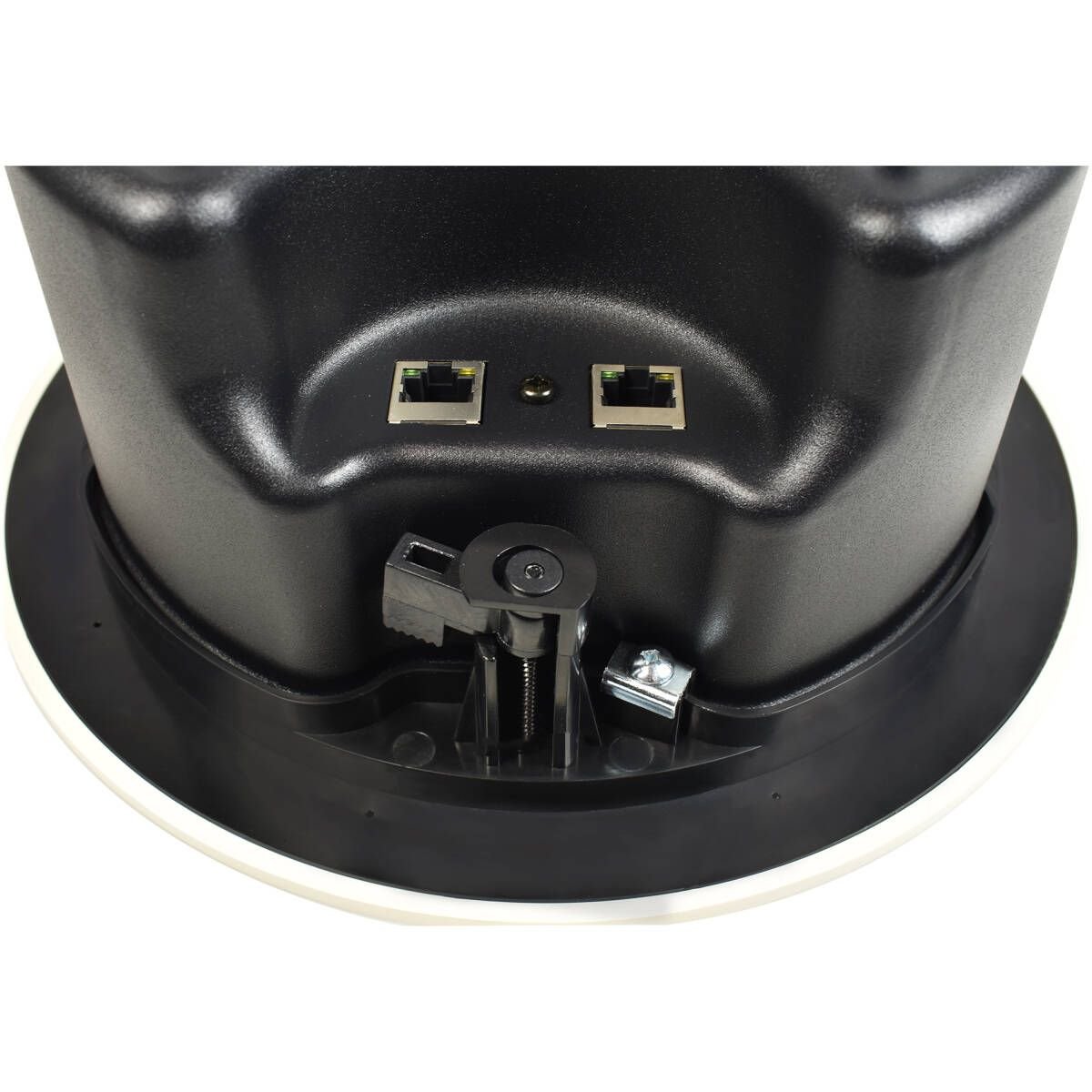 Xilica Rimless 5.5” in-ceiling loudspeaker, optimized for speech intelligibility and powered with a single Ethernet connection. Integrated mounting for Sonia Amp to rear of back-can.