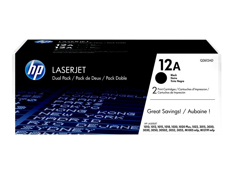 HP 12a Original Black Dual Pack Laserjet Toner Cartridge For HP Laserjet 1010:1012:1015:1018:1020:1022:3015:3020:3030:3050:3052:3055:m1005 Mfp:m1319 Mfp