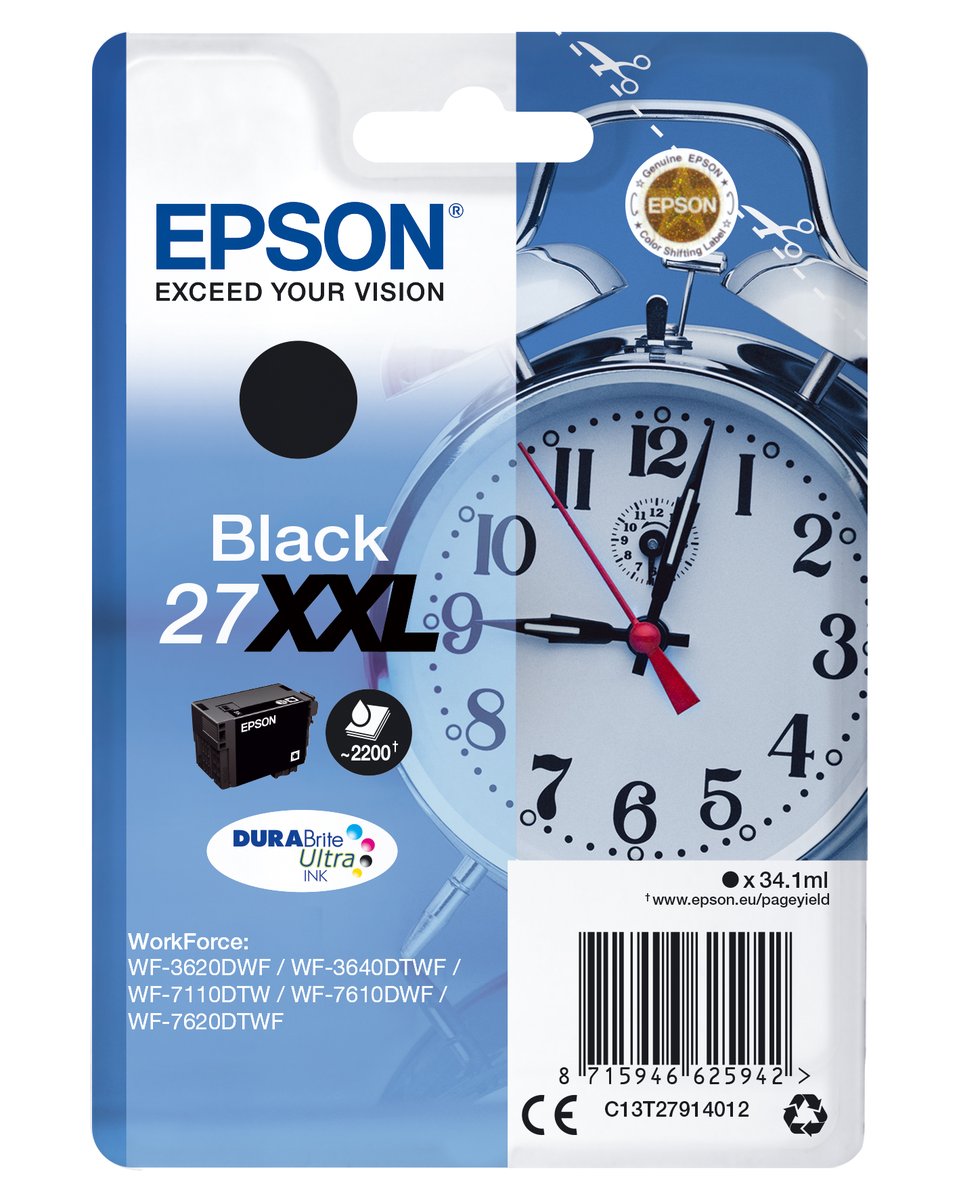 Epson 27xxl Alarm Clock Durabrite Ultra Single Black Ink