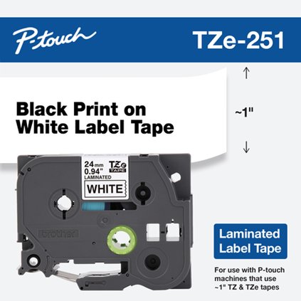 Brother 24mm Black On White Laminated Tape - 8m