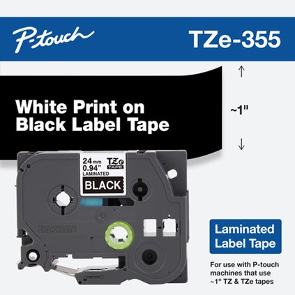 Brother 24mm White On Black Laminated Tape- 8m