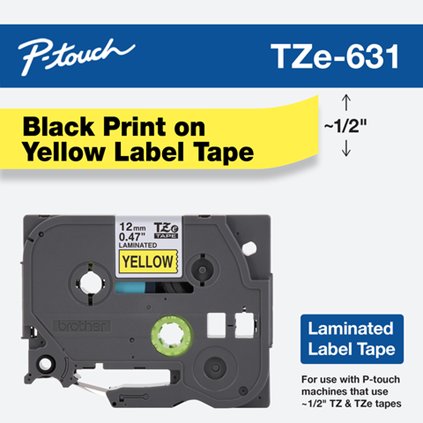 Brother 12mm Black On Yellow Laminated Tape - 8m