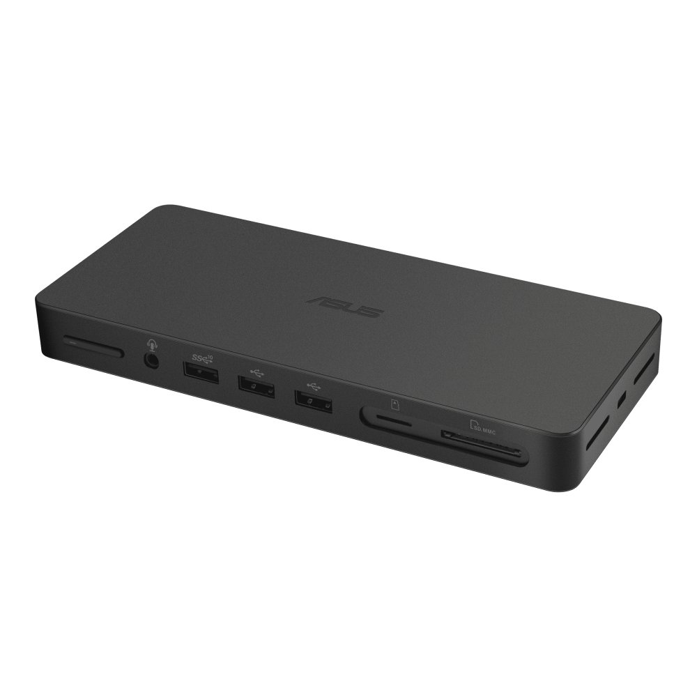 ASUS Triple 4K Thunderbolt 4 Dock DC500 1x ThunderboltTM 4 / 2x HDMI 2.1 / 1x SD card reader 4.0 (UHS II) / 1x Micro SD card reader (UHS II) 2x USB-A 3.2 Gen2 / 2x USB-A 2.0 / 1x RJ45 2.5 GbE / 1x Audio combo jack 1x Kensington lock / 1 x Power butto