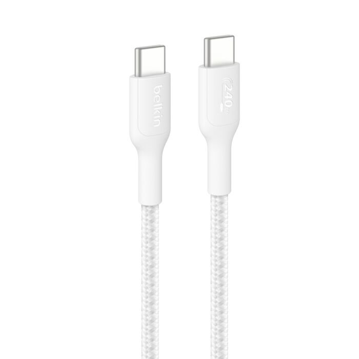 Belkin - BoostCharge - 240 Watt USB-C to USB-C Braided Cable - 1.5 Meters - 2 Pack - White