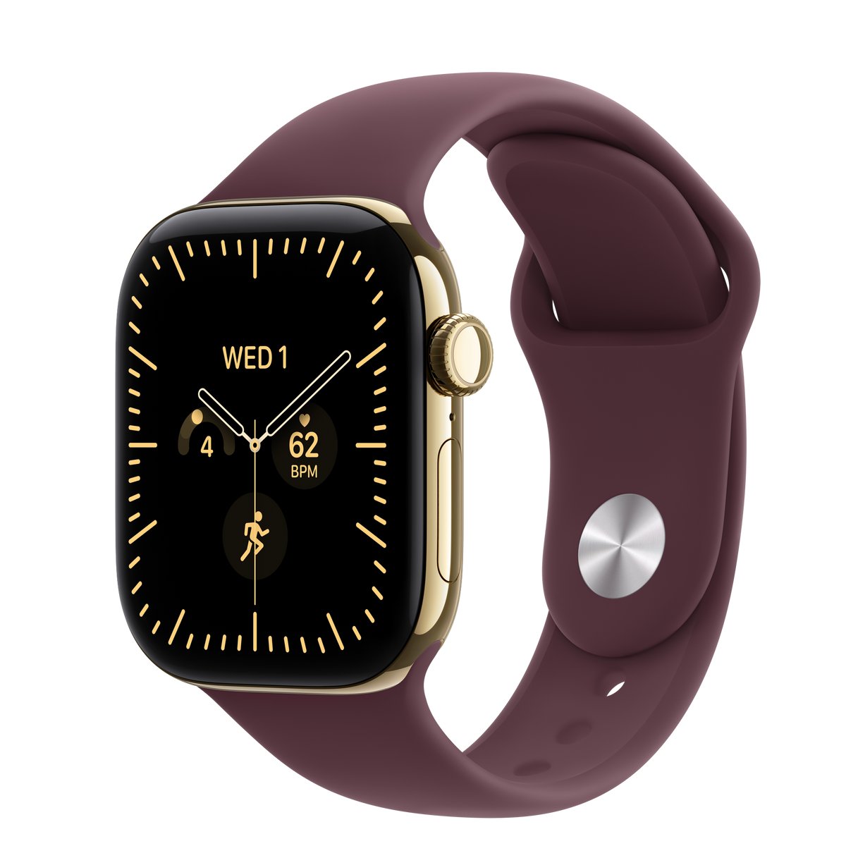 APPLE WATCH SERIES 12 GPS + CELLULAR 42MM RADIANT GOLD TITANIUM CASE WITH BURGUNDY SPORT BAND - S/M
