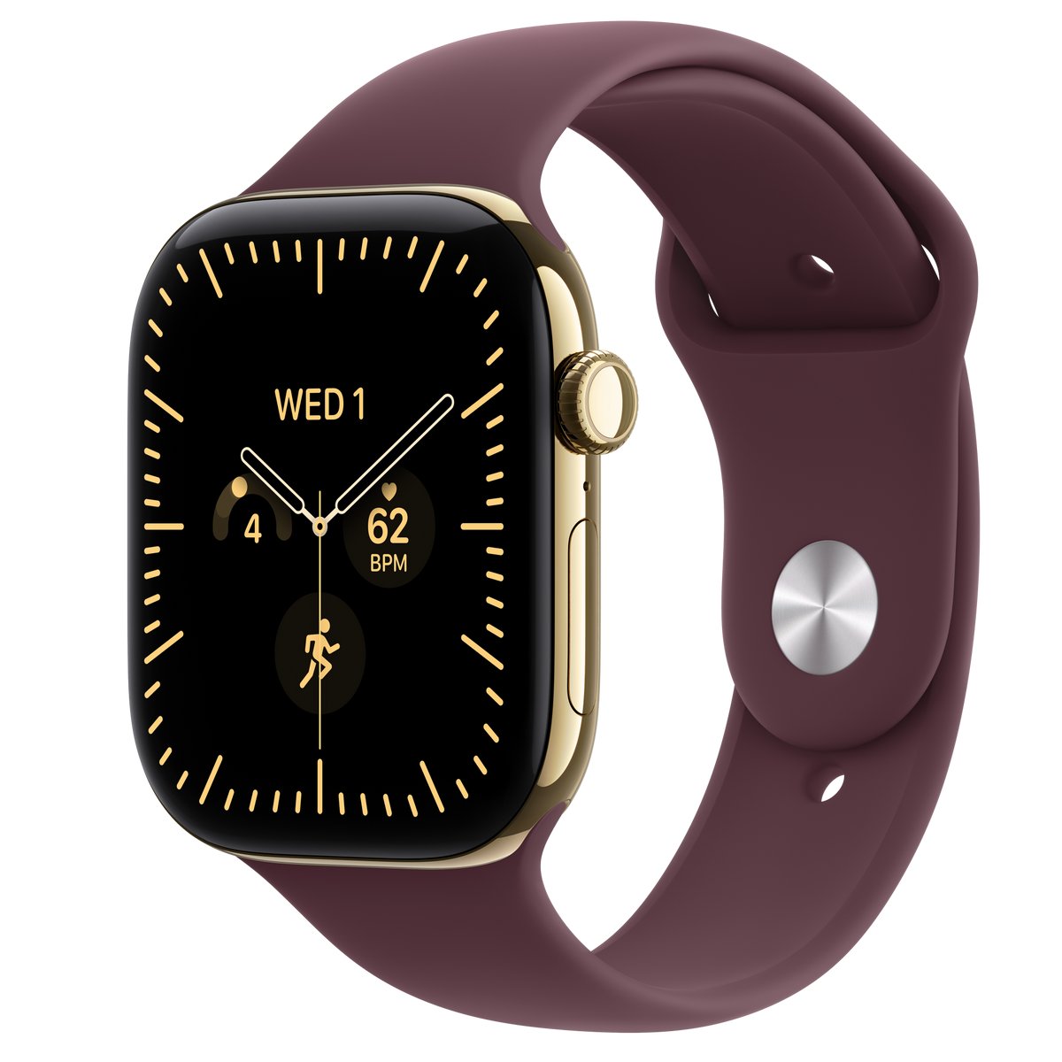 APPLE WATCH SERIES 12 GPS + CELLULAR 46MM RADIANT GOLD TITANIUM CASE WITH BURGUNDY SPORT BAND - M/L