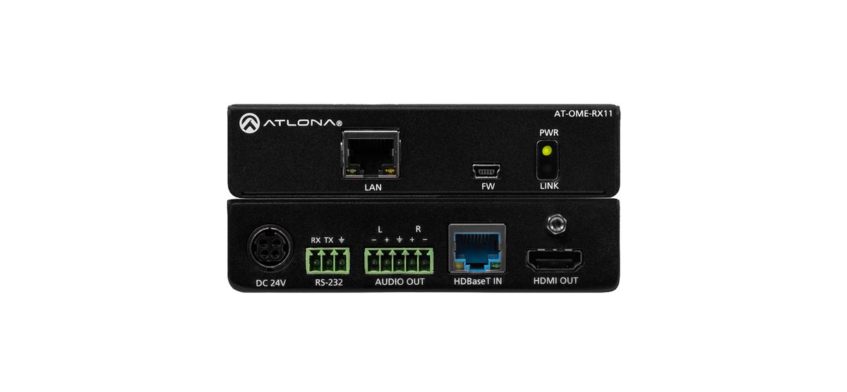 Atlona Omega 4K/UHD HDMI over HDBaseT Receiver, Control. Audio Output, and PoE (Power Source Equipment)