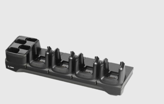Zebra Four-slot charge-only cradle for MC3300 / MC3300x / MC3300ax; MC3400 / MC3450 devices and their four spare batteries. Sold separ
