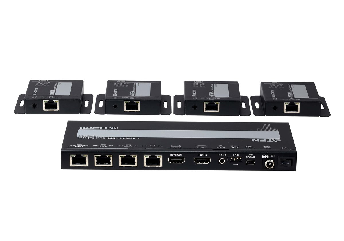 ATEN 4-Port 4K HDMI Cat 6 Splitter with Receivers - 1 splitter and 4 receivers