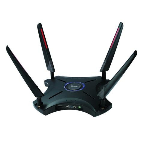 J5create JWR2100 wireless AC2100 Dual Band Gigabit Router with FHD video outputs ( HDMi + VGA ) - for multi-person conference applications up to 16 displays on 1 screen from 64 users , 2.4/5Ghz dual band , ( 802.11b/g/N/ AC ) 2100Mbps (1732+450) wireless router with 4 port gigabit switch + 1x usb2.0, 4x 5dBi external antennas