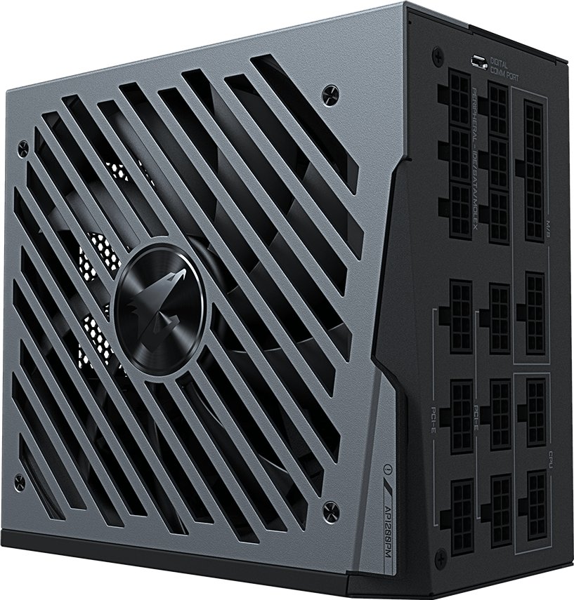 Gigabyte Aorus gp-AP1200PM 1200w 80plus Platinum Modular + digital LCD ( customizable for PC health/text/image/gif/video ) + RGB - 12x full Modular cable management ( all detachable + flat cable system ) , Eps12V- 24pin ( 4pin detachable ) , 2x EPS12V , 10x 8pin (2+6) PCI-E power , 16x SATA + 6x 4pin molex , mesh braided cable design , 140mm double ball bearing fan - with OCP / OVP / UVP / OPP / SCP / OTP protections , with Japanese Capacitors , 10 years warranty - no power cord