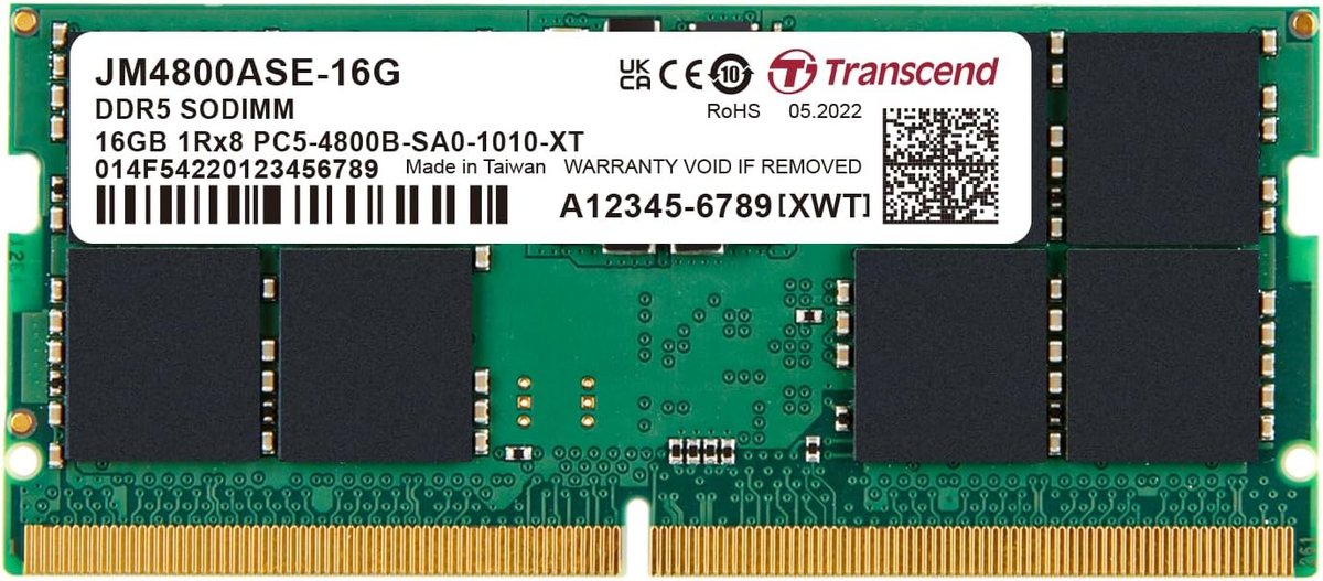 TRANSCEND JET MEMORY 16 GB DDR5-4800 SO-DIMM 1RX8 CL40 (2Gx8)x8