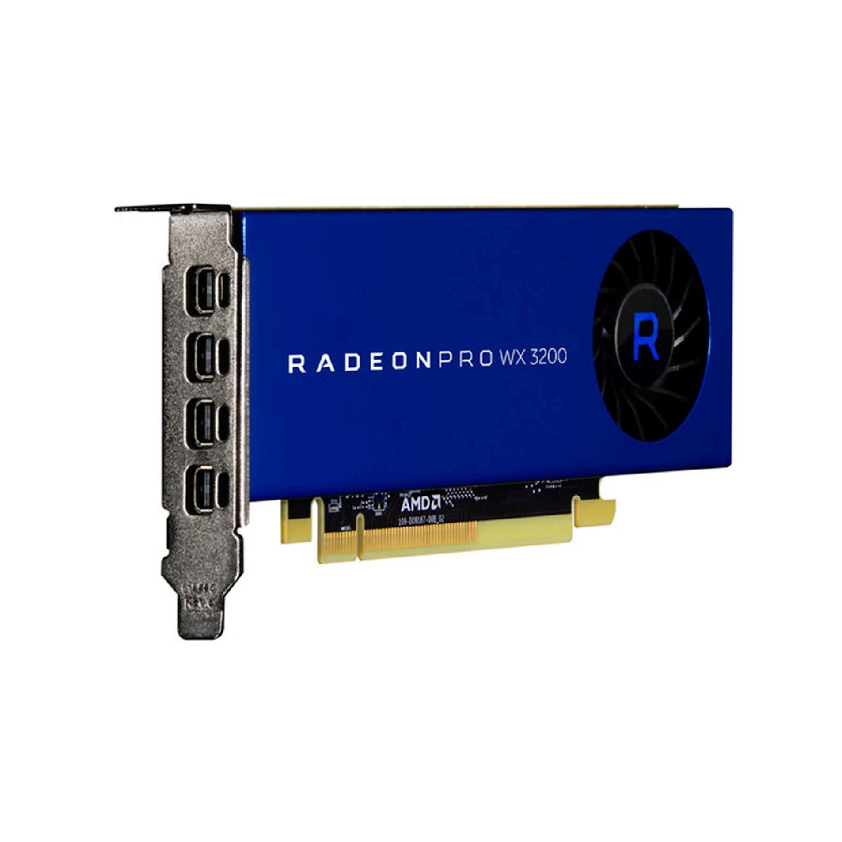 Amd Firepro/radeon pro WX3200 - for professional 3D applications - 4x outputs , standard + Low-profile dual bracket , Pci-E 16x , with hardware OpenGL + OpenCL + Vulkan APi + directX 12 , 640x stream processors , 1658 Gigaflops , core/memory : 1295/6000mhz , 128bit 4Gb GDDR5 ( transfer rate : 96gb/sec ) , 4x miniDisplayPort , 14nm , 65w TDP - 3 years warranty